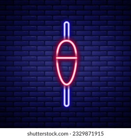 Glowing neon line Fishing float icon isolated on brick wall background. Fishing tackle. Colorful outline concept. Vector