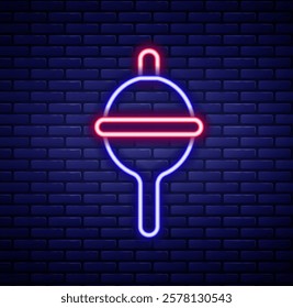 Glowing neon line Fishing float icon isolated on brick wall background. Fishing tackle. Colorful outline concept. Vector