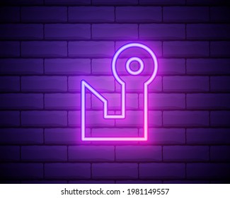 Glowing neon line Fishing hook icon isolated on brick wall background. Colorful outline concept. Vector.