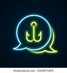 Glowing neon line Fishing hook icon isolated on black background. Fishing tackle. Colorful outline concept. Vector