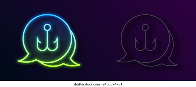 Glowing neon line Fishing hook icon isolated on black background. Fishing tackle.  Vector