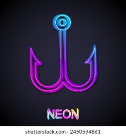 Glowing neon line Fishing hook icon isolated on black background. Fishing tackle.  Vector