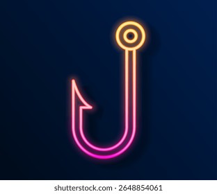 Glowing neon line Fishing hook icon isolated on black background. Fishing tackle.  Vector
