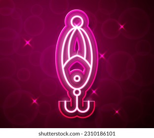 Glowing neon line Fishing lure icon isolated on red background. Fishing tackle.  Vector