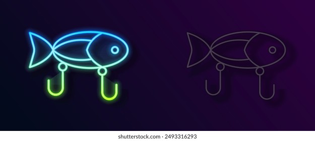 Glowing neon line Fishing lure icon isolated on black background. Fishing tackle.  Vector