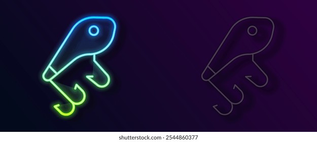 Glowing neon line Fishing lure icon isolated on black background. Fishing tackle.  Vector