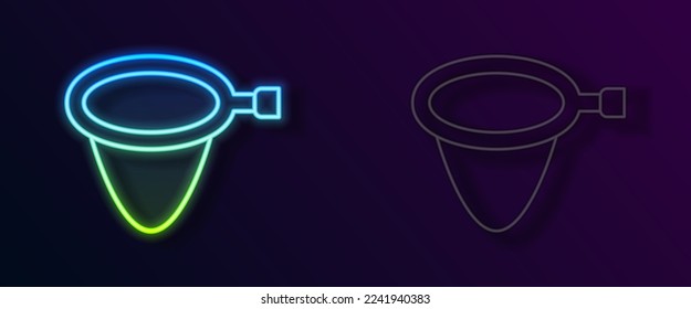 Glowing neon line Fishing net icon isolated on black background. Fishing tackle.  Vector