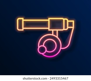 Glowing neon line Fishing rod icon isolated on black background. Catch a big fish. Fishing equipment and fish farming topics.  Vector