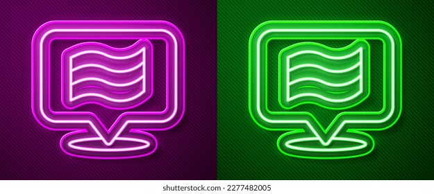 Glowing neon line Flag Of Egypt icon isolated on purple and green background.  Vector