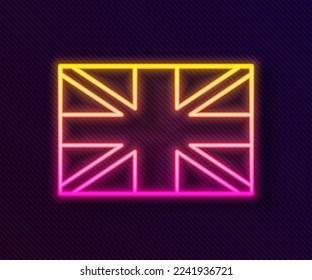 Glowing neon line Flag of Great Britain icon isolated on black background. UK flag sign. Official United Kingdom flag. British symbol.  Vector