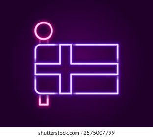 Glowing neon line Flag of Iceland icon isolated on black background. Colorful outline concept. Vector