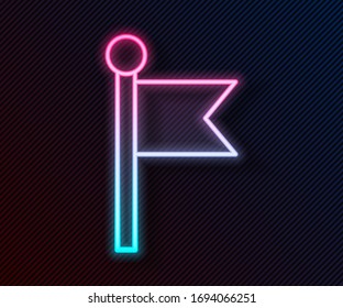 Glowing neon line Flag icon isolated on black background. Location marker symbol.  Vector Illustration