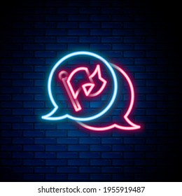 Glowing neon line Flag icon isolated on brick wall background. Victory, winning and conquer adversity concept. Colorful outline concept. Vector