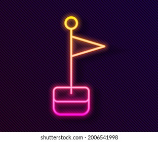 Glowing neon line Flag icon isolated on black background. Location marker symbol.  Vector