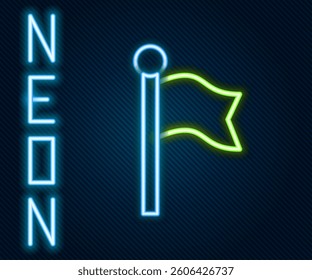 Glowing neon line Flag icon isolated on black background. Location marker symbol. Colorful outline concept. Vector