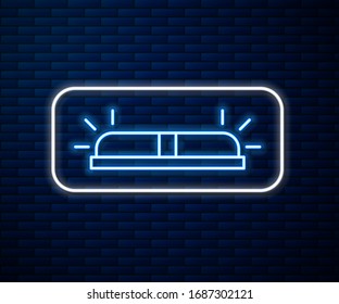 Glowing neon line Flasher siren icon isolated on brick wall background. Emergency flashing siren.  Vector Illustration