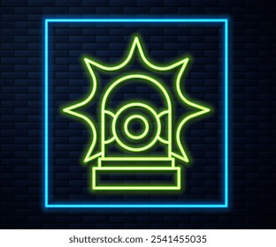 Glowing neon line Flasher siren icon isolated on brick wall background. Emergency flashing siren.  Vector