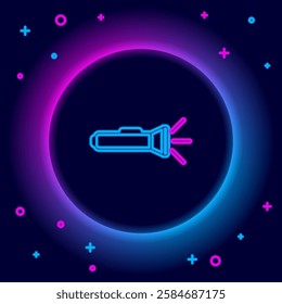 Glowing neon line Flashlight icon isolated on black background. Colorful outline concept. Vector