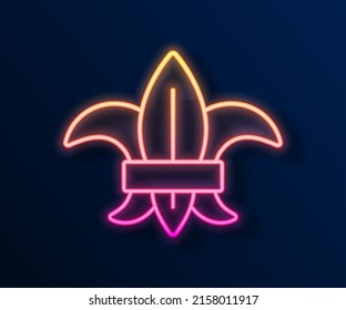 Glowing neon line Fleur de lys or lily flower icon isolated on black background.  Vector