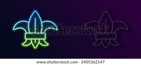 Glowing neon line Fleur de lys or lily flower icon isolated on black background.  Vector