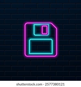 Glowing neon line Floppy disk for computer data storage icon isolated on black background. Floppy disk signal. Colorful outline concept.