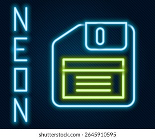 Glowing neon line Floppy disk for computer data storage icon isolated on black background. Diskette sign. Colorful outline concept. Vector