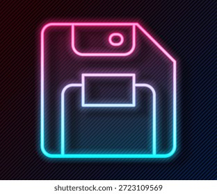 Glühende Neon-Line-Diskette für Computer-Datenspeicher-Symbol einzeln auf schwarzem Hintergrund. Diskettenzeichen.  Vektorgrafik