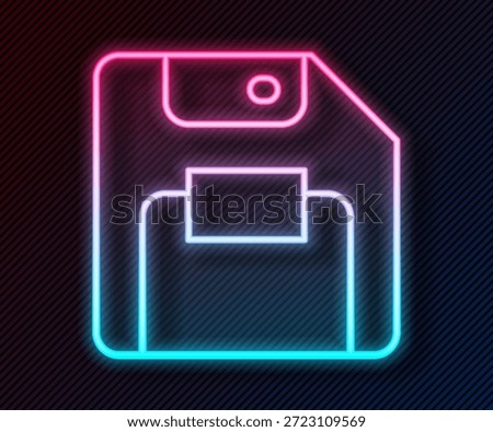 Glowing neon line Floppy disk for computer data storage icon isolated on black background. Diskette sign.  Vector