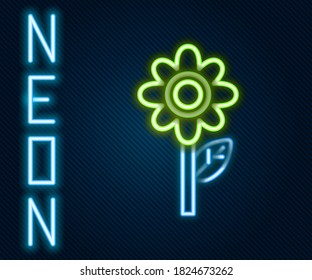 Glowing neon line Flower icon isolated on black background. Colorful outline concept. Vector Illustration