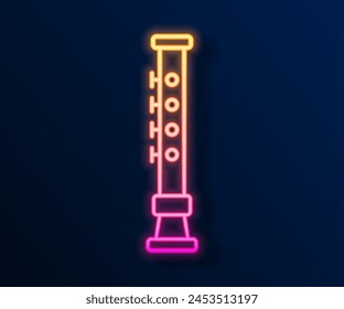 Glowing neon line Flute icon isolated on black background. Musical instrument.  Vector