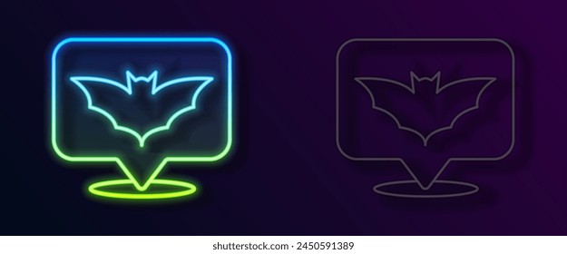 Glowing neon line Flying bat icon isolated on black background. Happy Halloween party.  Vector