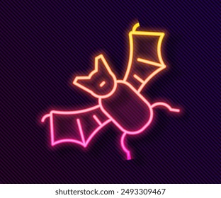 Glowing neon line Flying bat icon isolated on black background. Happy Halloween party.  Vector