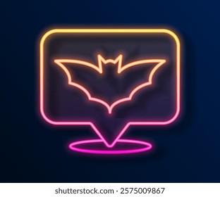 Glowing neon line Flying bat icon isolated on black background. Happy Halloween party.  Vector