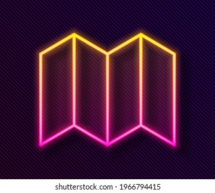 Glowing neon line Folded map icon isolated on black background.  Vector Illustration