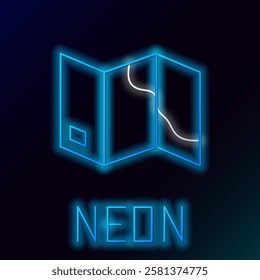 Glowing neon line Folded map icon isolated on black background. Colorful outline concept. Vector