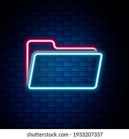 Glühendes Neonline-Ordner-Symbol einzeln auf Backsteinmauern-Hintergrund. Farbiges Rahmenkonzept. Vektorgrafik
