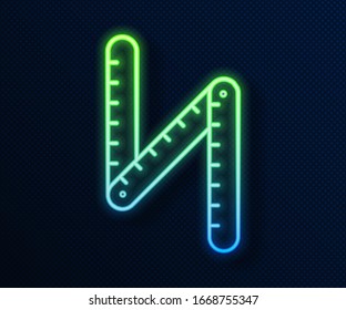 Glowing neon line Folding ruler icon isolated on blue background.  Vector Illustration