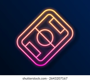 Glowing neon line Football or soccer field icon isolated on black background.  Vector
