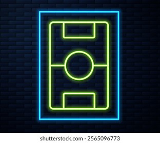 Glowing neon line Football table icon isolated on brick wall background. Hockey table.  Vector