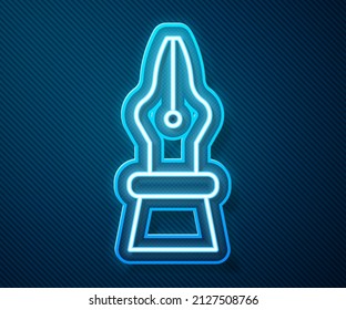 Glowing neon line Fountain pen nib icon isolated on blue background. Pen tool sign.  Vector Illustration