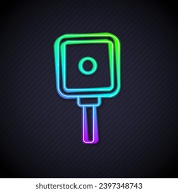 Glowing neon line Frying pan icon isolated on black background. Fry or roast food symbol.  Vector