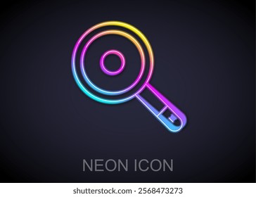 Glowing neon line Frying pan icon isolated on black background. Fry or roast food symbol.  Vector
