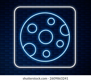 Glowing neon line Full moon icon isolated on brick wall background. Cloudy night sign. Sleep dreams symbol. Night or bed time sign.  Vector