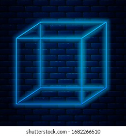 Glowing neon line Function mathematical symbol icon isolated on brick wall background.  Vector Illustration