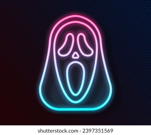 Glowing neon line Funny and scary ghost mask for Halloween icon isolated on black background. Happy Halloween party.  Vector