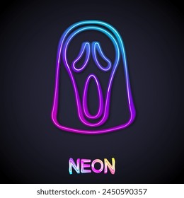 Glowing neon line Funny and scary ghost mask for Halloween icon isolated on black background. Happy Halloween party.  Vector