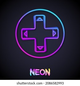 Glowing neon line Game controller or joystick for game console icon isolated on black background.  Vector