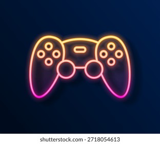Línea de neón brillante Controlador de juego o joystick para el icono de la consola de juegos aislado sobre fondo negro.  Vector
