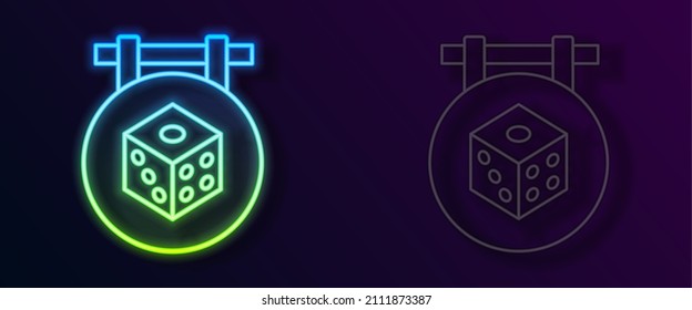 Glowing neon line Game dice icon isolated on black background. Casino gambling.  Vector