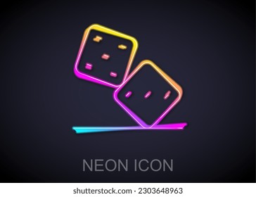 Glowing neon line Game dice icon isolated on black background. Casino gambling.  Vector